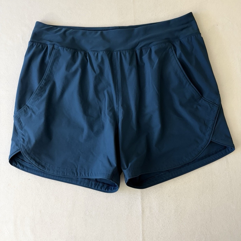 Lands End Womens Active Shorts Teal Blue Athletic Running Gym Pockets Size 14‎